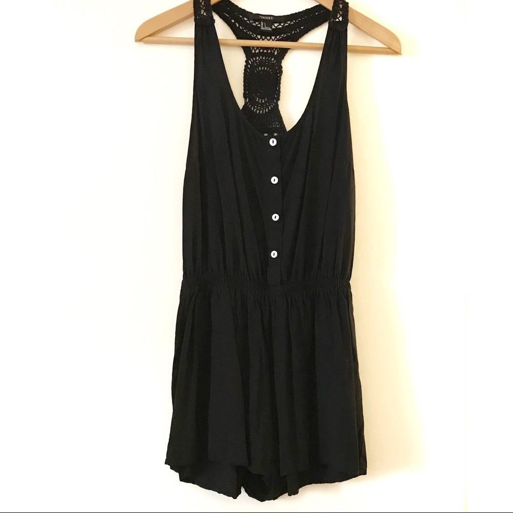 Forever 21 Black Romper w/ Crocheted Back